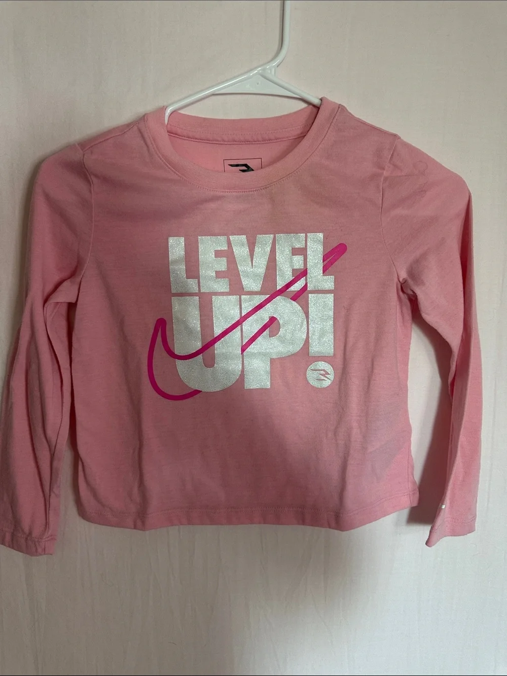Nike Pink Long-Sleeve Graphic Tee with Silver & Fuchsia Logo